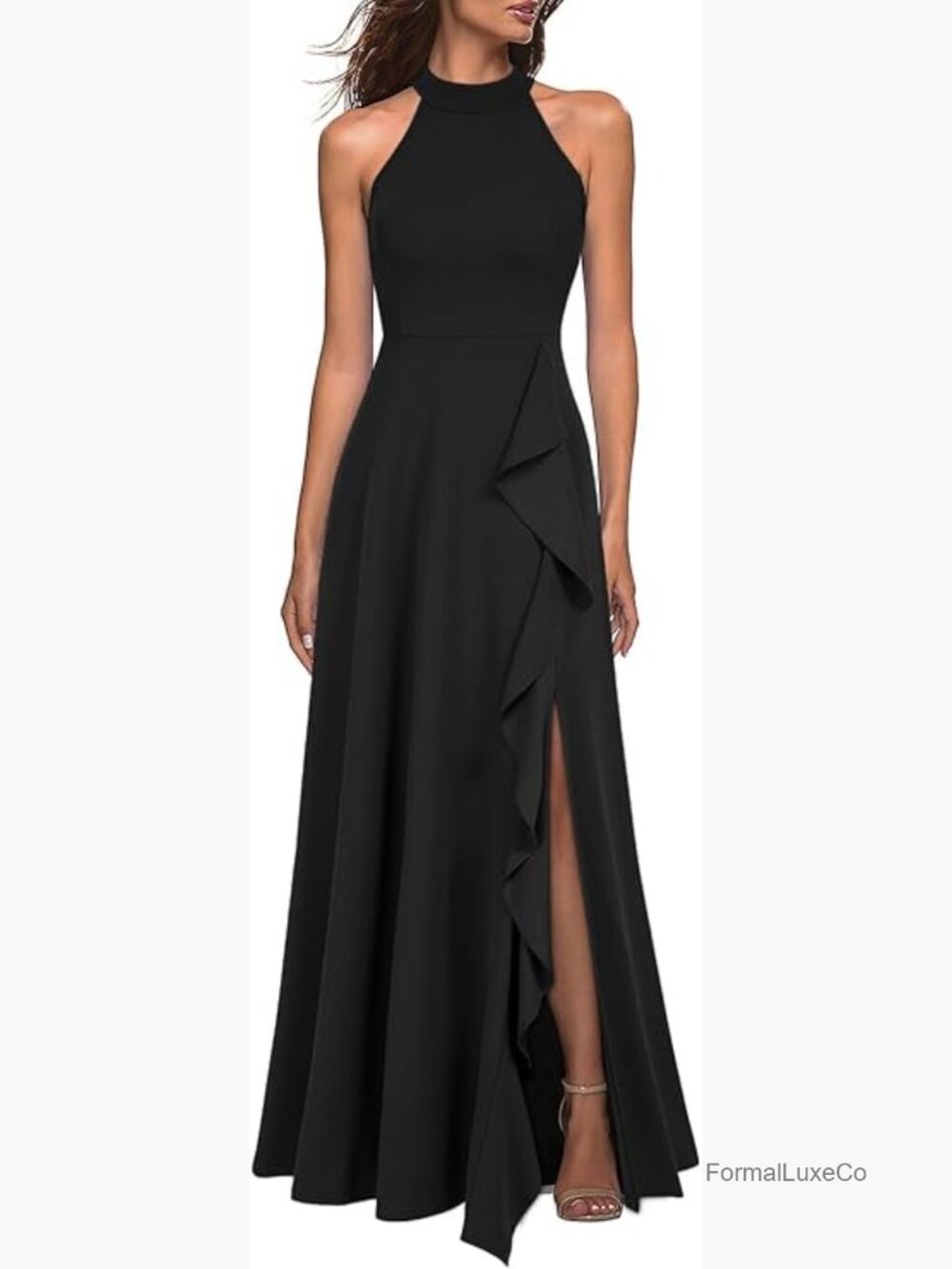 High Neck Sexy Split Evening Cocktail Party Maxi Long Formal Dress